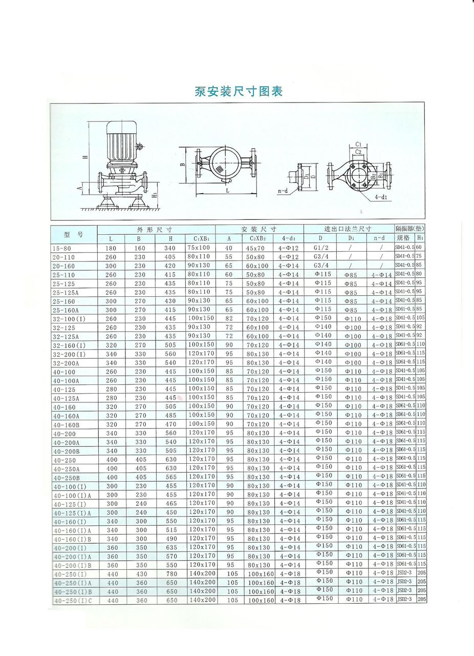 ISG立柱式管路离心泵安装尺寸图