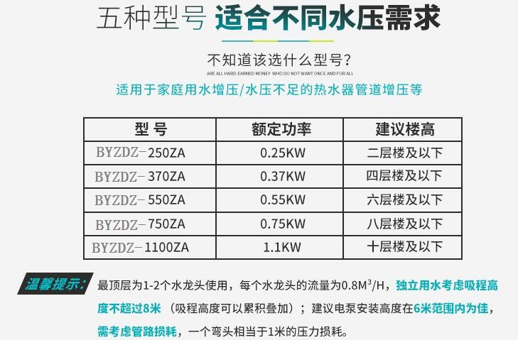 全自动冷热水自吸泵型号参数